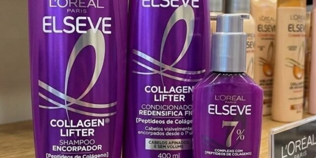 L’Oréal Paris Elseve Collagen Lifter Kit Shampoo, Condicionador e Sérum Leave-in com Peptídeos e Proteção Térmica para Cabelos Finos, Volume em 3D, 400ml + 400ml + 100ml