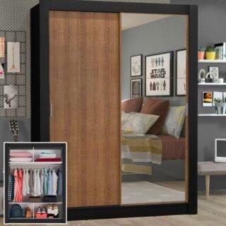 Guarda-roupa Solteiro Madesa Denver 2 Portas De Correr Com Espelho – Marrom
