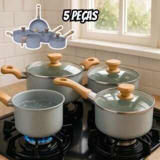 Mimo Style, Conjunto de 5 Panelas com Tampa de Vidro Temperado Pratic Cook Grafite