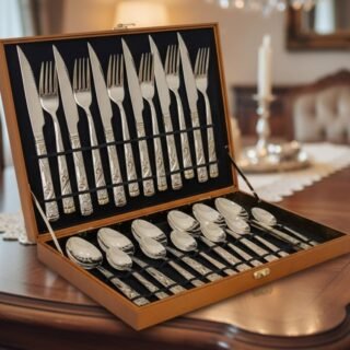 Kit Faqueiro Maleta Dourada 24 Peças Inox Com Dourado Lindo
