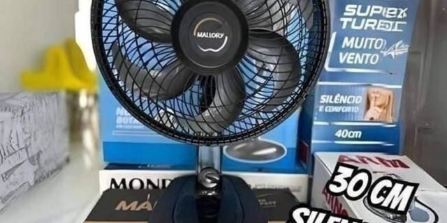 Ventilador de Mesa Mallory Turbo Compact 30 cm, Silencioso, Hélice de 6 pás, Grade Especial em Sistema TS, Máxima Vazão e Mínimo Ruído – 220V