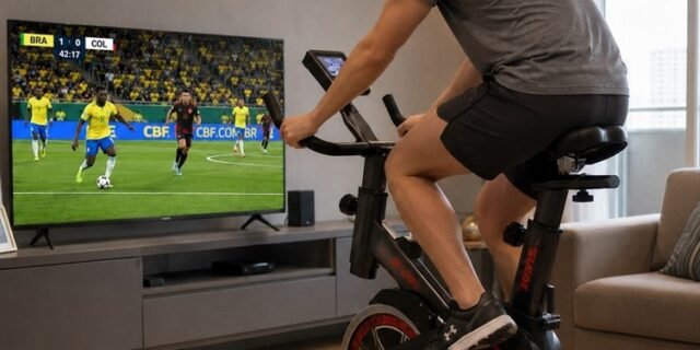 Bicicleta Ergométrica Fitness Para Cardio E Musculação Com Base Cor Preto E Vermelho 6kg Inercia Marca Sevenfit