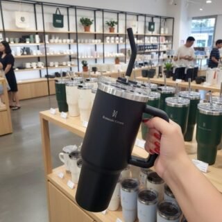 Copo Térmico Gigante 1,2l Inox Com Tampa E Inox Canudo Cor Branco Cor Pura / Material Fosco