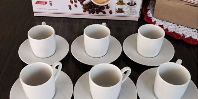 Jogo Xícaras Café Com Pires Porcelana Branca 12 Peças