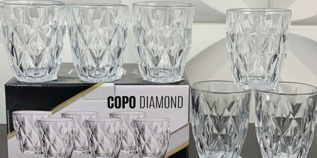Jogo 6 Copos Vidro Diamante Grosso Resistente Agua 300ml Branco Ms Variedades