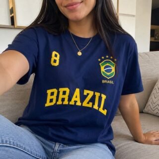 Blusa Feminina Brasil Hexa T-shirt Verão Manga Curta Algodão
