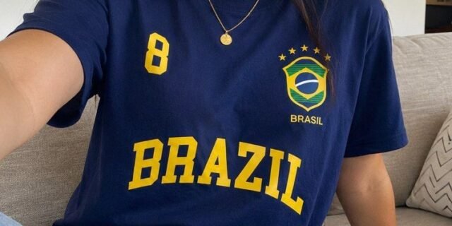 Blusa Feminina Brasil Hexa T-shirt Verão Manga Curta Algodão