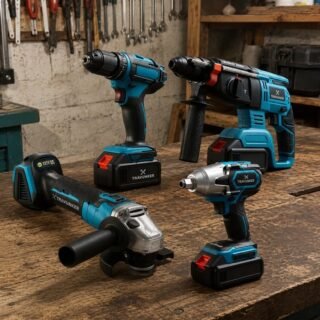 Kit 4 Em 1 Ferramentas 48v Íon Lítio Sem Fio Furadeira Parafusadeira Chave Impacto Martelete Esmerilhadeira 125mm 2 Baterias Carregador Bivolt Maleta Profissional – Motor Brushless
