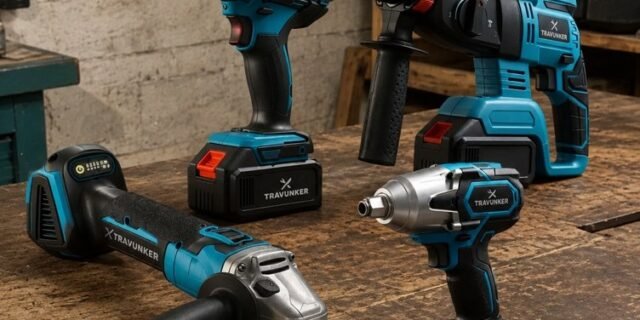 Kit 4 Em 1 Ferramentas 48v Íon Lítio Sem Fio Furadeira Parafusadeira Chave Impacto Martelete Esmerilhadeira 125mm 2 Baterias Carregador Bivolt Maleta Profissional – Motor Brushless