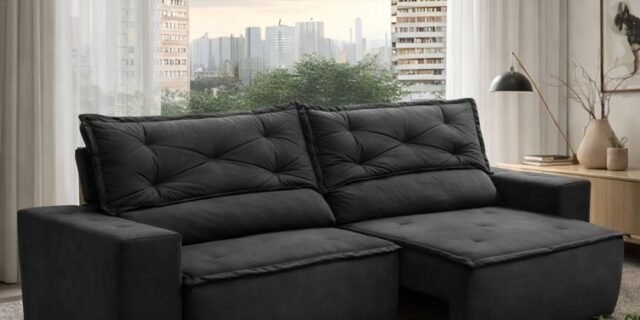 Sofá Retrátil E Reclinável Com Molas 1,80m Livia Suede