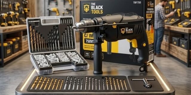 Furadeira De Impacto 13mm 750w Profissional Com Kit Brocas Buchas E Bits 300 Peças The Black Tools 220V