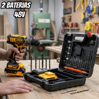 Parafusadeira Furadeira de impacto 3 Funções Profissional 2 Baterias Sem Fio Cor Amarelo