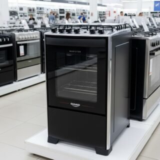 Fogão 4 Bocas Dako Magister Grill Preto com Mesa Inox Bivolt