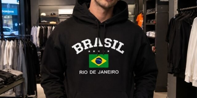Blusa De Frio Moletom Estampado Com Capuz E Bolso Canguru