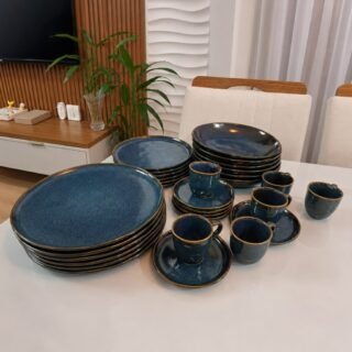 Aparelho de Jantar Stoneware Azul Linha Oceano 30 Peças Porto Brasil