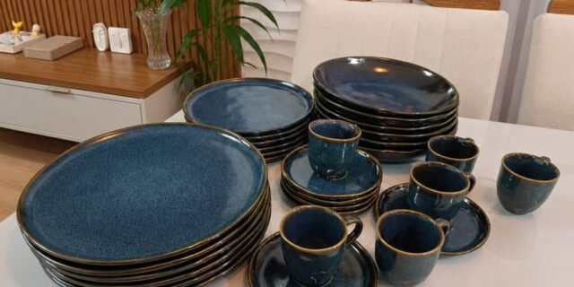 Aparelho de Jantar Stoneware Azul Linha Oceano 30 Peças Porto Brasil