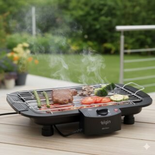 Churrasqueira Elétrica De Mesa Bbq Show Elgin 110V Com controle de temperatura, bandeja anti-fumaça e grelha removível