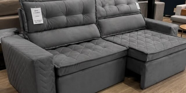 Sofá 3 Lugares Cama inBox Belém Retrátil e Reclinável Revestido em Suede Velusoft – 200cm de Largura