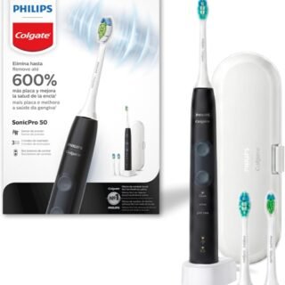 Escova de Dente Elétrica Philips Colgate Recarregável | SonicPro 50, Remove 600% Mais Placa, Gengivas 100% Mais Saudáveis, 3 Cabeças, Estojo de Viagem, Bivolt