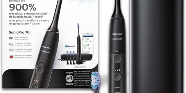 Escova de Dente Elétrica Philips Colgate Recarregável | Sonic Pro 70, Bivolt, Tem 3 Refis, Um Estojo para Viagem