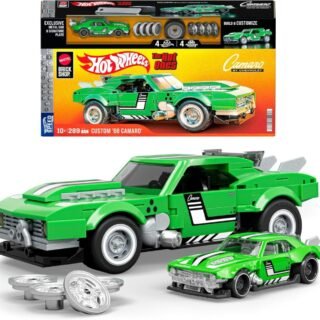 Jogo de Construção Hot Wheels Speed 68 Custom Camaro | Mattel, Brick Shop, em escala 1:32, com Placa de Coleção, 1 carrinho de metal, Perfeito para colecionadores