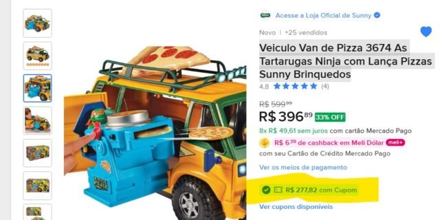 Veiculo Van de Pizza 3674 As Tartarugas Ninja com Lança Pizzas Sunny Brinquedos