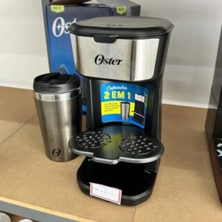 Oster Cafeteira 2Day Inox 2 em 1 com Copo Térmico, 220V, Preto/Inox, 600W