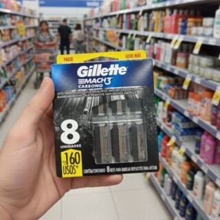Gillette Mach3 Carbono Carga Para Aparelho De Barbear Com Carvão 8 Unidades