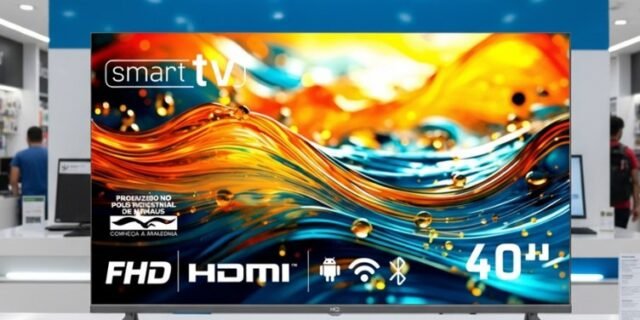 Smart TV HQ 40″ Full HD tela sem bordas Android 12 design Slim HQS40NKHM