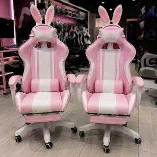 Cadeira gamer fofa com orelhas de coelho, com apoio de pés e apoio de cabeça (Roxo)