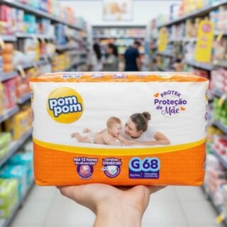 Fralda Pom Pom Protek Proteção de Mãe Hiper G 68 Unidades