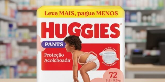 Fralda Pants Huggies Proteção Acolchoada, Tamanho M, 72 unidades, Estilo Roupinha, Cintura Macia, Fácil de Colocar