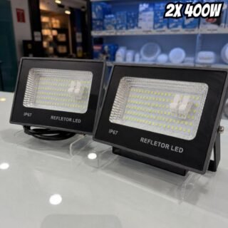 Kit 2 Refletor Super Led 400w Ip67 Holofote Bivolt Prova D’água Branco Frio 6500k Preto