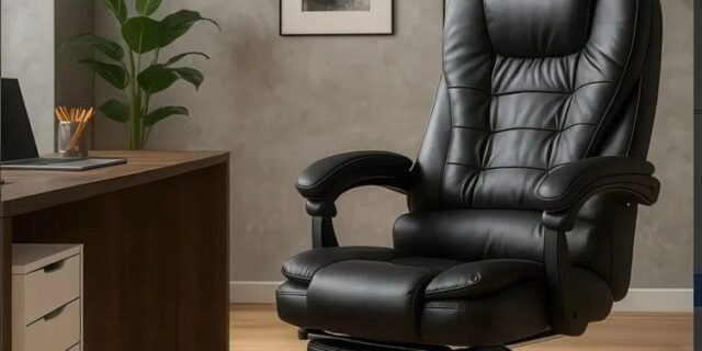 Cadeira Escritorio Diretor Reclinável Ergonômica Giratoria Preto Couro Sintético