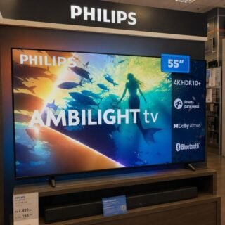 PHILIPS, Smart TV Ambilight 55″ 4K, Titan OS, 55PUG8100/78, Comando de Voz, HDR10+/Dolby Atmos, VRR/ALLM, Bluetooth