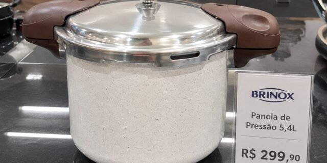 Brinox – Panela De Pressão 5,4l Antiaderente Ceramic Life Pressure Com Fundo De Indução – Vanilla