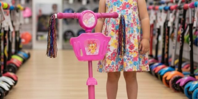 Patinete Infantil 3 Rodas Com Luzes LED Dobrável Altura Regulável