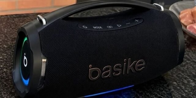 Basike Caixa de Som Estéreo Sem Fio, Boombox 200W, Bluetooth, preto