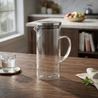 Mimo Style Jarra de Vidro Borossilicato Com Alça e Tampa Hermética Removível em Silicone e Aço Inoxidável, Capacidade 1,3 Litros, Resistente, Suporta Altas e Baixas Temperaturas