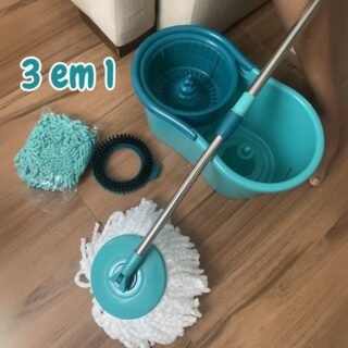 Mop Giratório 3 em1, balde com 12 litros e 3 opções de Refis, ( microfibra, tira pó e limpeza pesada)