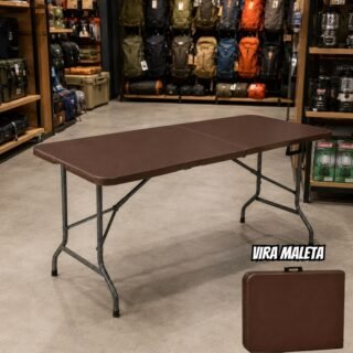 Mesa Dobrável Portátil Marrom 1,80m Tipo Maleta até 150kg
