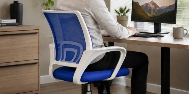 Cadeira de Escritório Secretária Base Cromada com Rodinha Fortt Lisboa Azul – CSF02-A