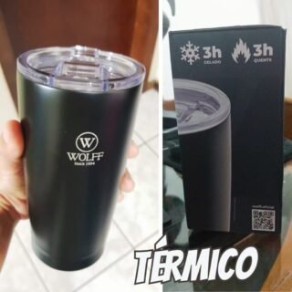 WOLFF – Copo Térmico de Aço Inox Parede Dupla Com Tampa 600ml