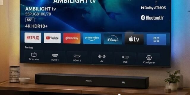 Philips Smart TV Ambilight 55″ 4K, 55PUG8100/78 + Soundbar TAB4000