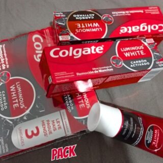 Colgate Luminous White Carvão Ativado Creme Dental Clareador, 3x70g