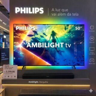 PHILIPS, Smart TV Ambilight 50″ 4K, Titan OS, 50PUG8100/78, Comando de Voz, HDR10+/Dolby Atmos, VRR/ALLM, Bluetooth