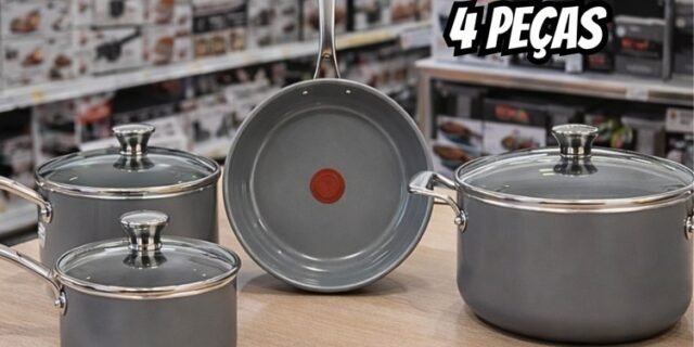 Jogo de Panelas Tefal Ceramic Vitality 4 Peças com Base de Indução, Cabos de Aço Inox, Revestimento Cerâmico e Tecnologia Thermo-Sinal