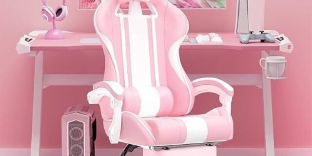 Cadeira Gamer Fofa Com Orelhas De Coelho, Com Apoio De Pés E Apoio De Cabeça (rosa)