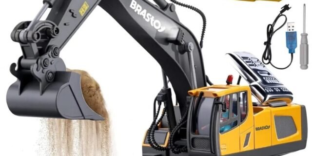 Brastoy Escavadeira De Controle Remoto 13 Canais Rotação 680° Luzes E Som Realistas Demonstração Com Um Botão Bateria Recarregável Operações Combinadas-b153