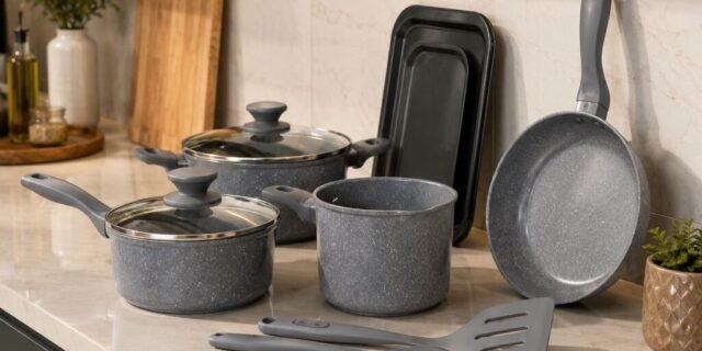 Black+decker Jogo De Panelas 9 Peças Ceramic Line – Corpo Com Revestimento Cerâmico Antiaderente Com Acabamento Marmorizado Grey Marble, Base Compatível Com Indução